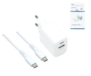 Adattatore di ricarica USB PD/QC 3.0 con cavo C-C, bianco 20W, 3,6V~5,9V/3A; 6~9V/2A; 9V~12V/1,5A